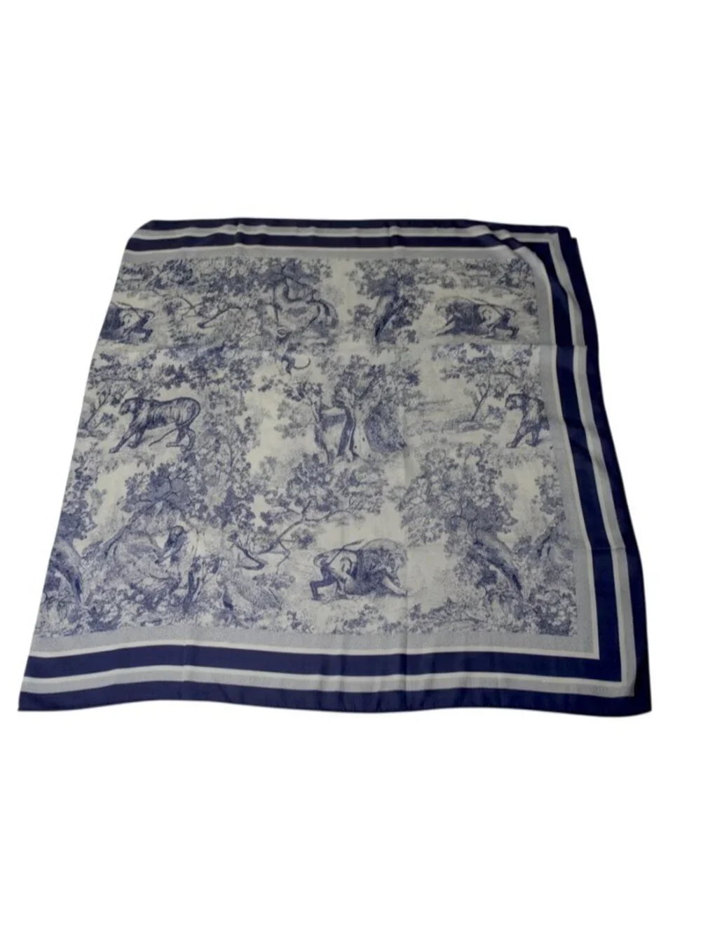 NWT Blue Cream Toile Animal Print Imitation Silk Summer Scarf Wrap Cami